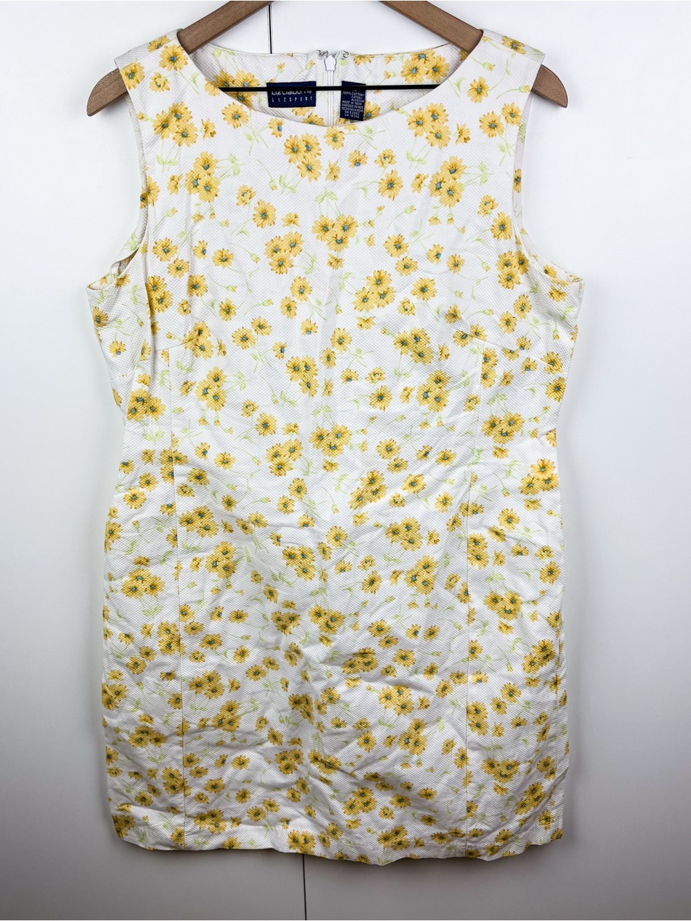 Vintage Daisy Floral Cotton Textured Sleeveless Mini Sheath Dress Coastal Yellow